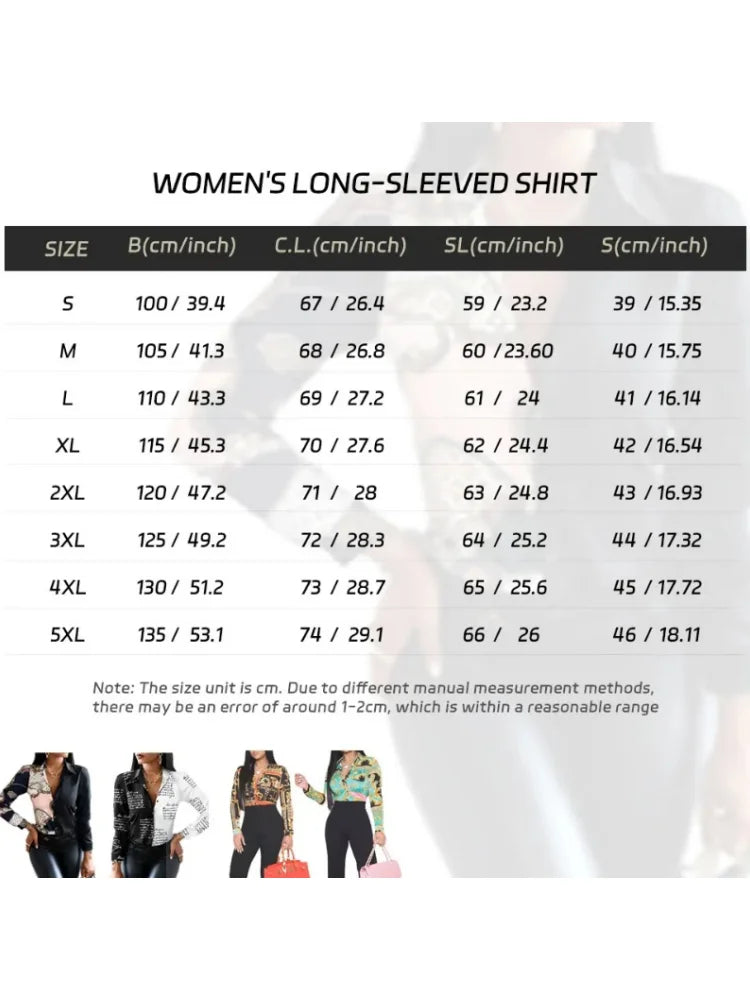 Elegant Printed Pattern Button Long Sleeve Women's Shirts