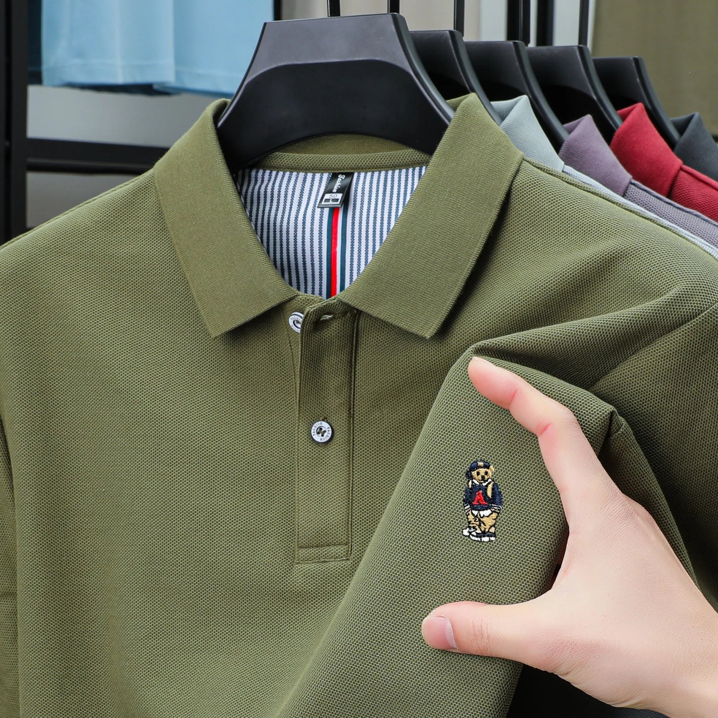 100% cotton high-end brand men short sleeve polo shirt cartoon bear embroidery comfort texture skin friendly breathable T-shirt