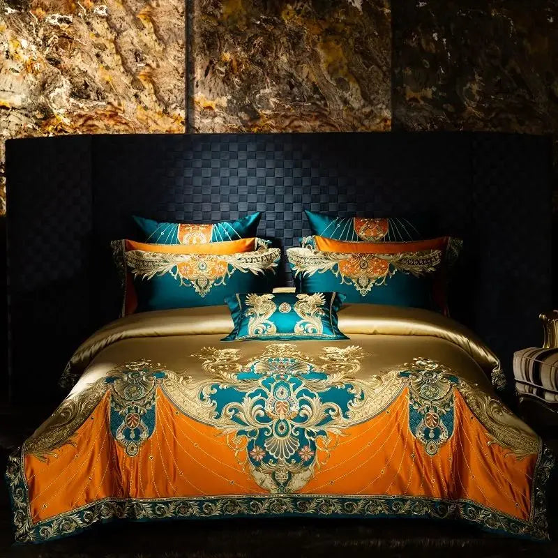4/6/9Pcs Royal Gorgeous European Palace Embroidery Bedding Set Egyptian Cotton Duvet Cover Bed Sheet Pillowcases