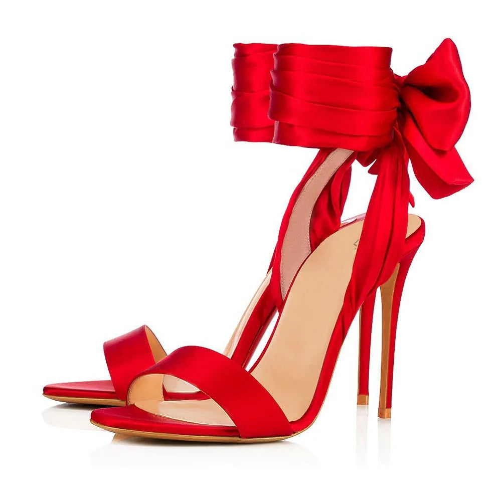 Summer satin bow cross-band sexy open-toe women sandals thin high-heeled shoe
