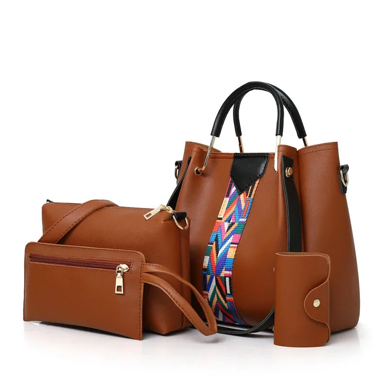 4 Pcs Luxury Handbag Large Capacity Women's Tote Shoulder, Wallet, Card Case Bag