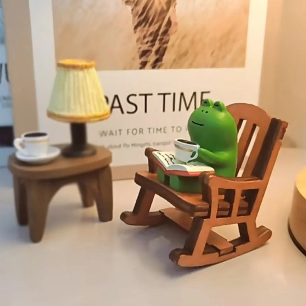 Handmade Miniature Home Office Decoration Frog Rocking Chair Lamp