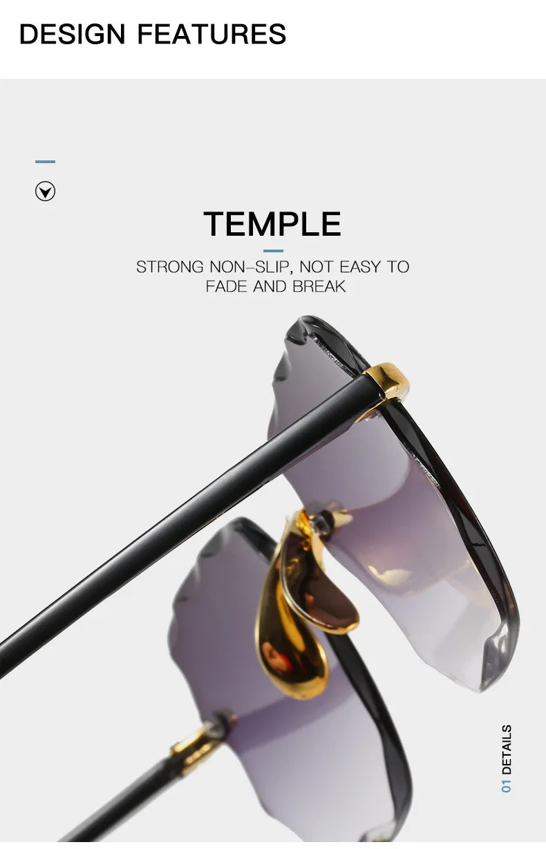 Sunglasses For Women ladies Rimless Diamond cutting Lens Brand Designer Ocean Shades