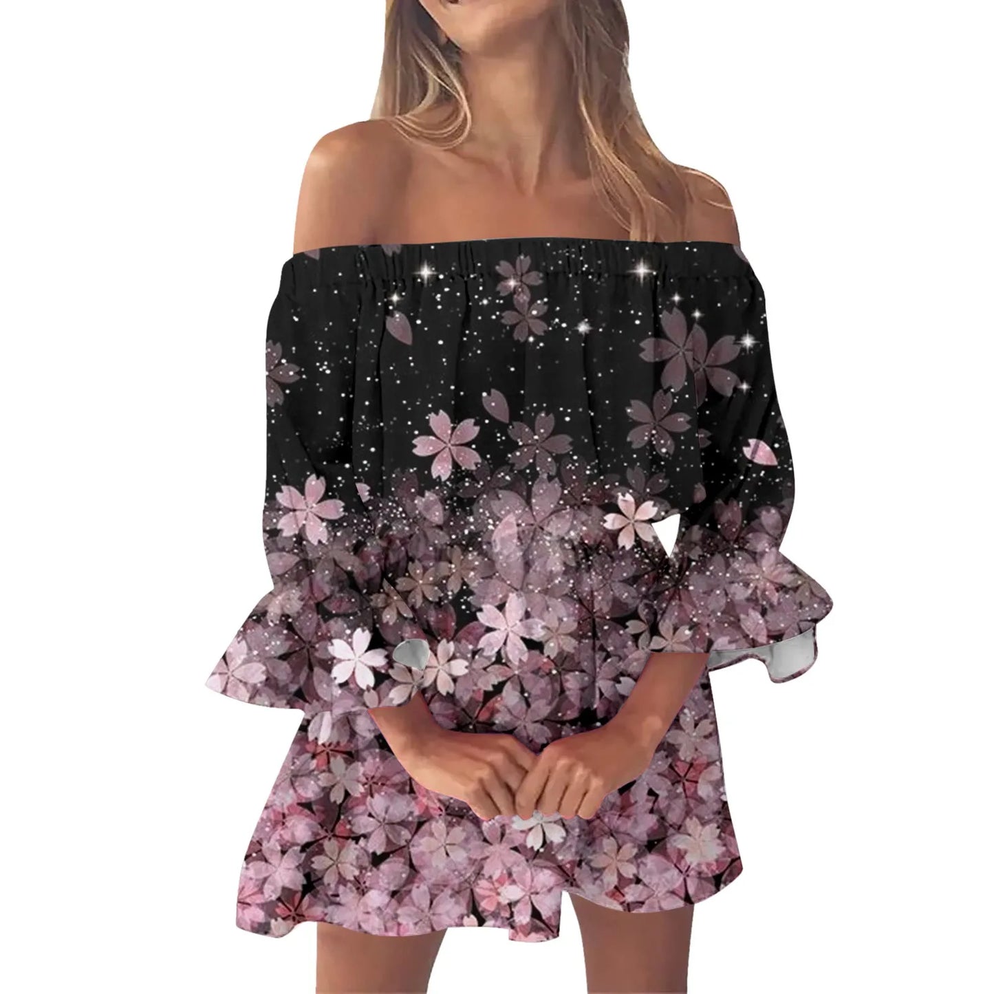 Elegant Summer Print Off Shoulder Dress for Women