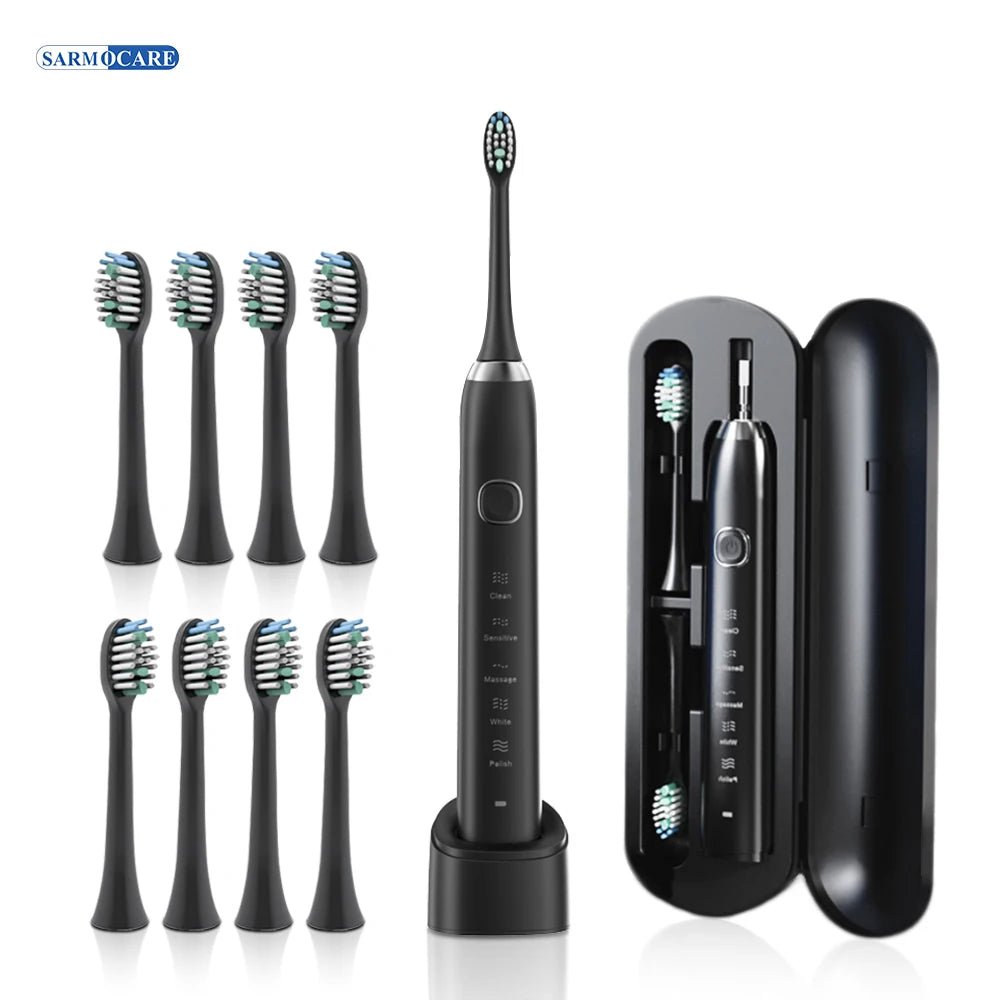 Electric Sonic Toothbrush 8 Brush Heads Smart Ultrasonic Dental Teeth Whitening Rechargeable Adult Tooth Brush Sarmocare S100