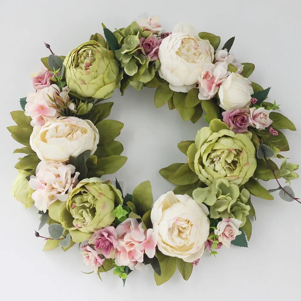 Home Decor Artificial Peony Front Door Wreath
