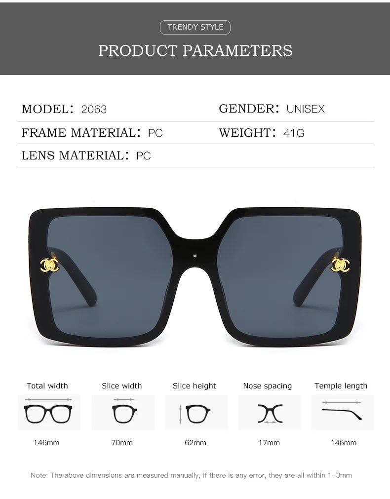 Luxury Glamour Sunglasses for Women and Men Designer Famous Brand Glasses Square Stylish Trend Eyewear UV400