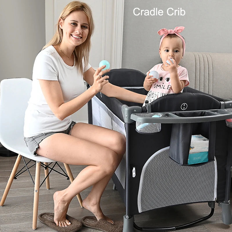 Multifunctional Portable Baby Crib Foldable With Diaper Table Cradle Rocker Kid Game Bed Bedroom Furniture For 0-6 years