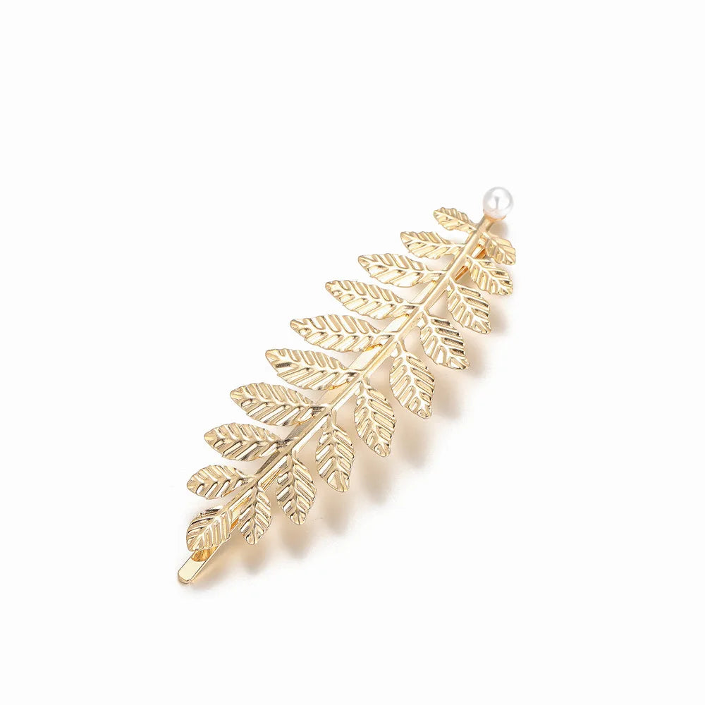 European and American new fashion personality golden leaf pearl headband bridal crown baroque party headgear