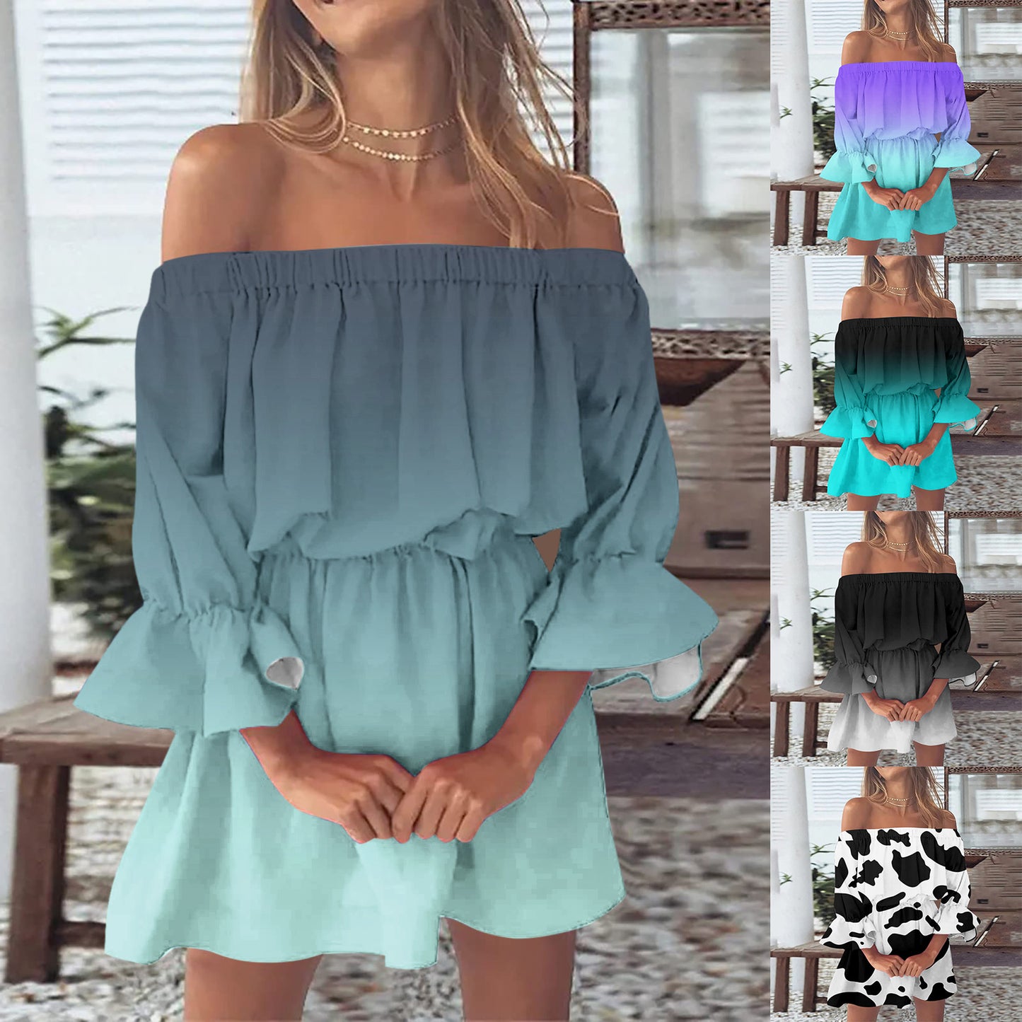 Elegant Summer Print Off Shoulder Dress for Women