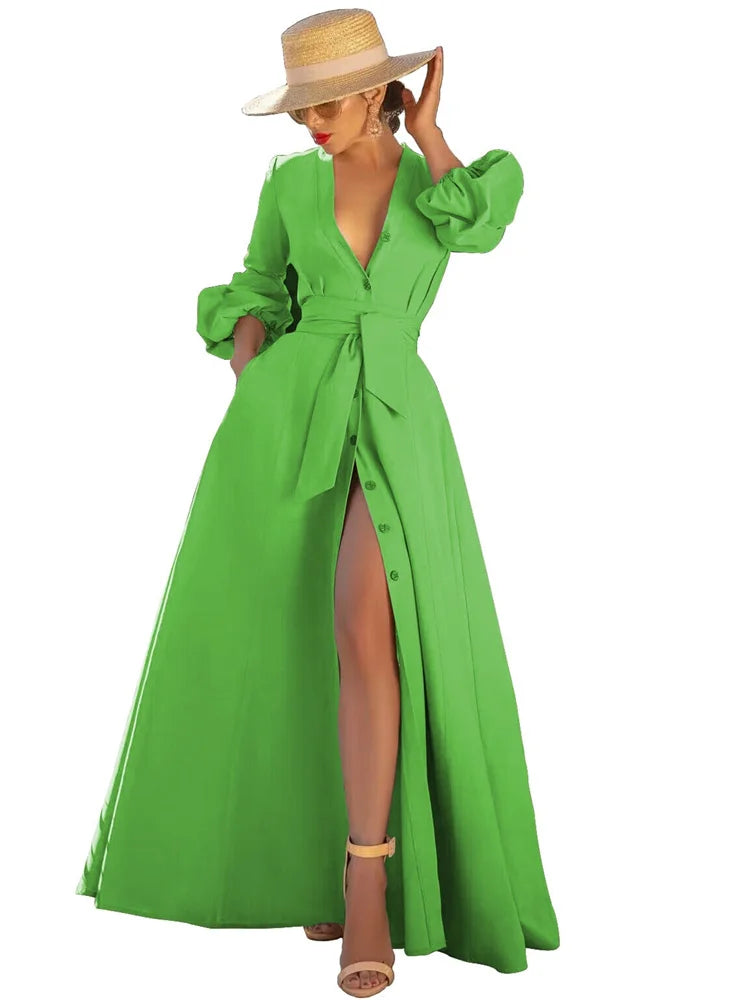 Women V Neck Sexy Long Sleeve Tassel Party Dress