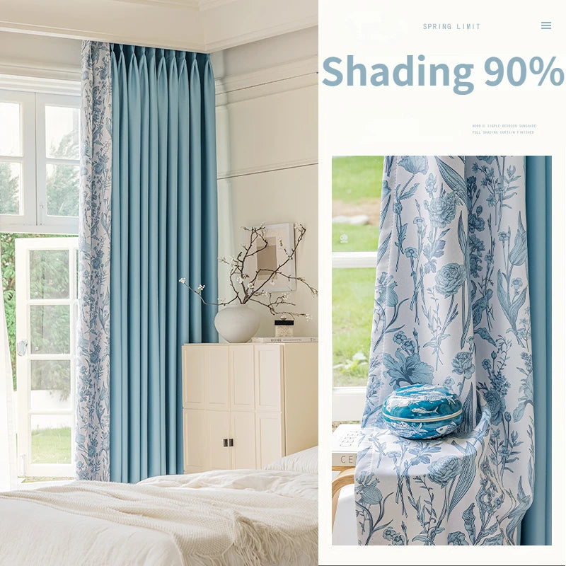 French Pastoral Style Blackout Curtains Light Luxury Bedroom Minimalist Living Room Bay Window Drapes 100% Polyester Home Balcony