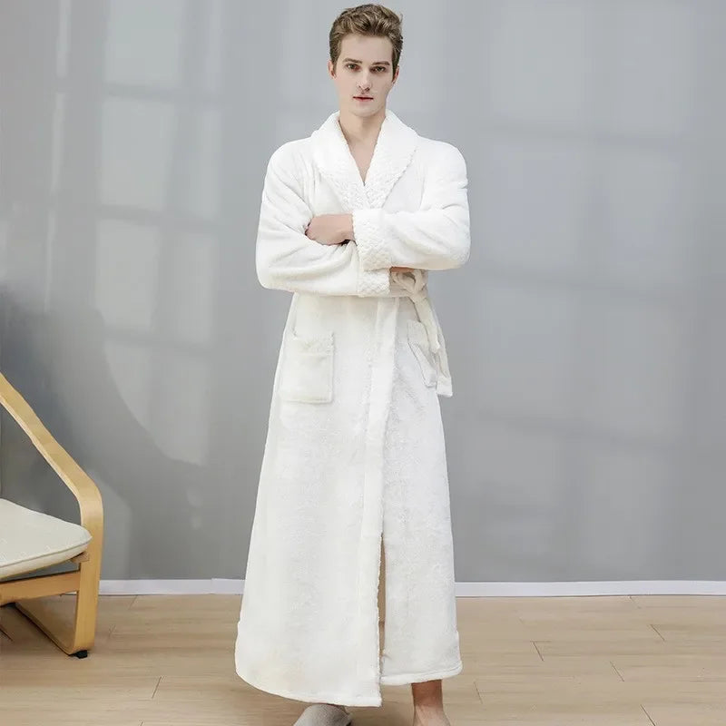 Unisex Autumn/Winter Warm Long Coral Velvet Thick Couple Bath Bathrobes