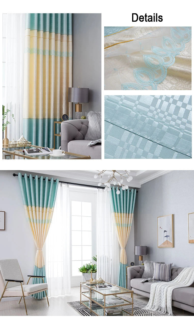 Dreamwood-Jacquard Polyester Curtain, Embroidered Double Craft Curtains, Striped Blackout, Bedroom, Living Room, New Luxury