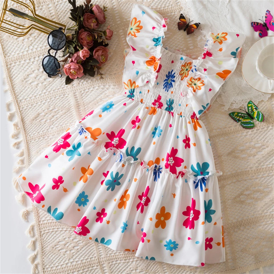 Beach Party Colorful Floral Print Backless Elegant Girl Party Dress