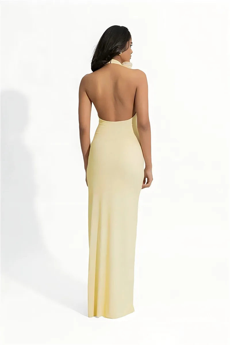 Mesh Rose Deep V Neck Sexy Maxi Dress For Women