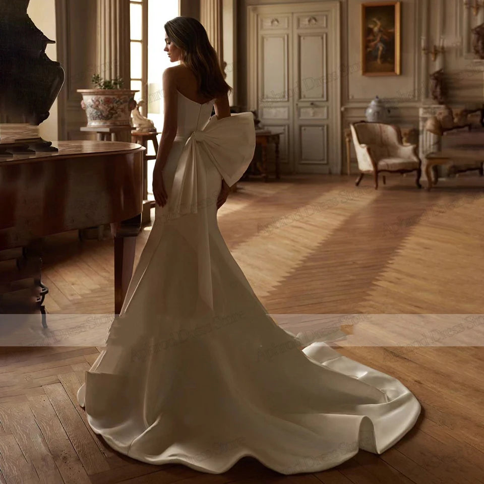 Glamorous Wedding Satin Dress Bridal Gowns Luxury Mermaid Off The Shoulder Robe