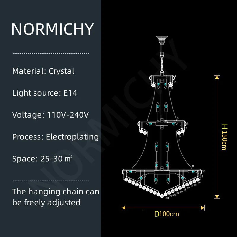 Luxury Staircase Living Room European-Style Large Chrome Chandelier