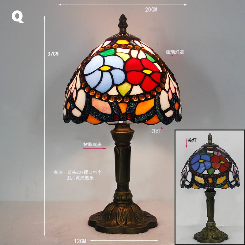 Mediterranean Baroque Retro Style Stained Colorful Handmade Glass Table Lamp E27