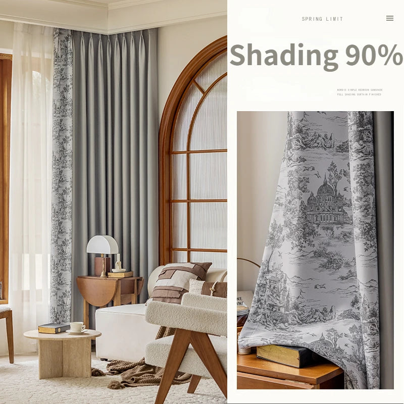 French Pastoral Style Blackout Curtains Light Luxury Bedroom Minimalist Living Room Bay Window Drapes 100% Polyester Home Balcony