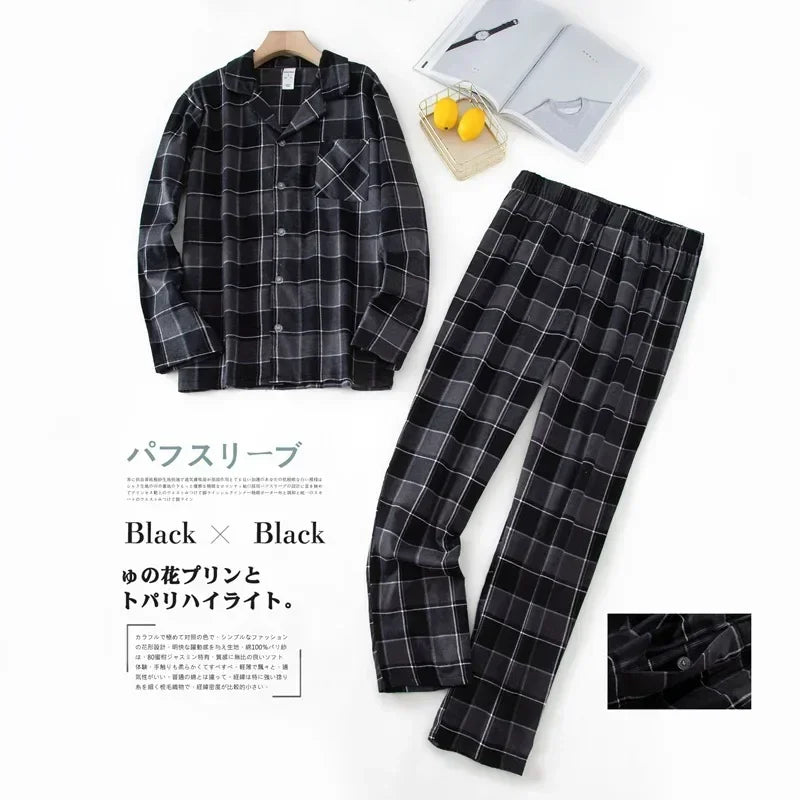 Plaid Design Multi Colors Warm Cotton Flannel Long-sleeved Trousers Pajamas Set for Men