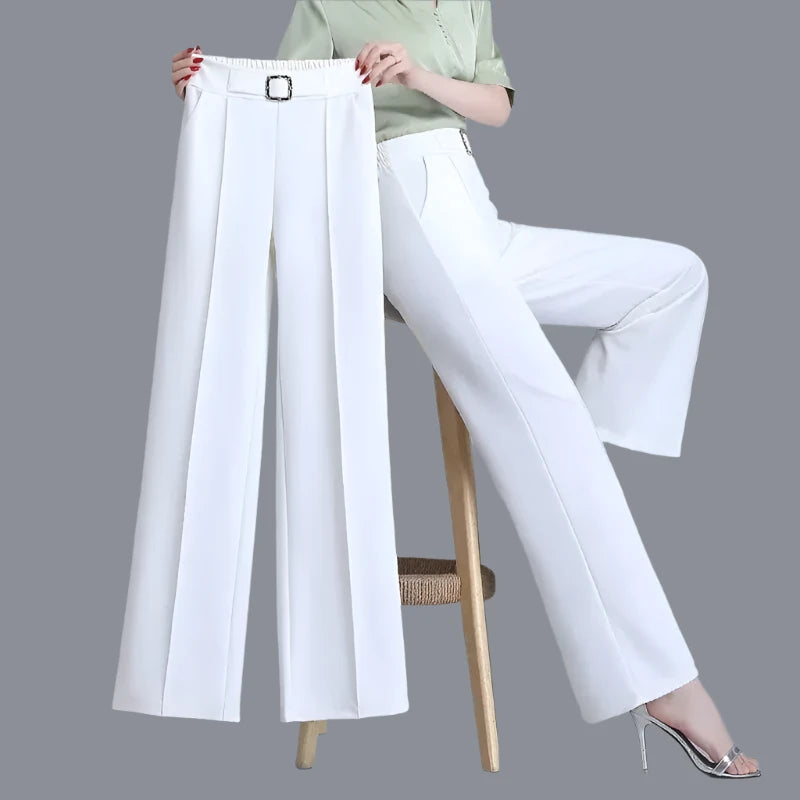 Women High Elastic Waist Silk Wide Leg Pant