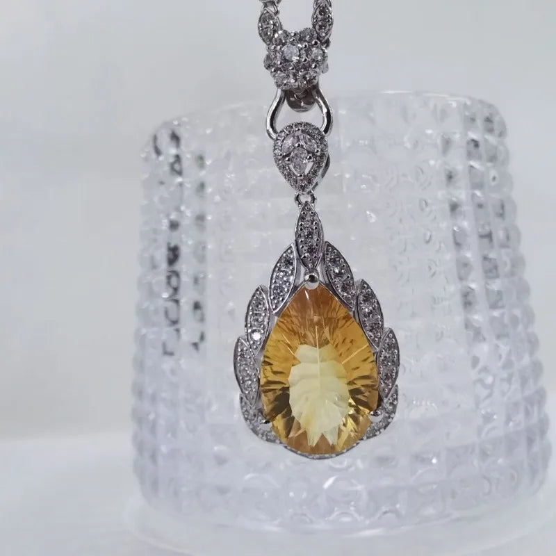 925 Sterling Silver Certified 13*20MM Natural Citrine Pendant Necklaces for Women Fine Jewelry