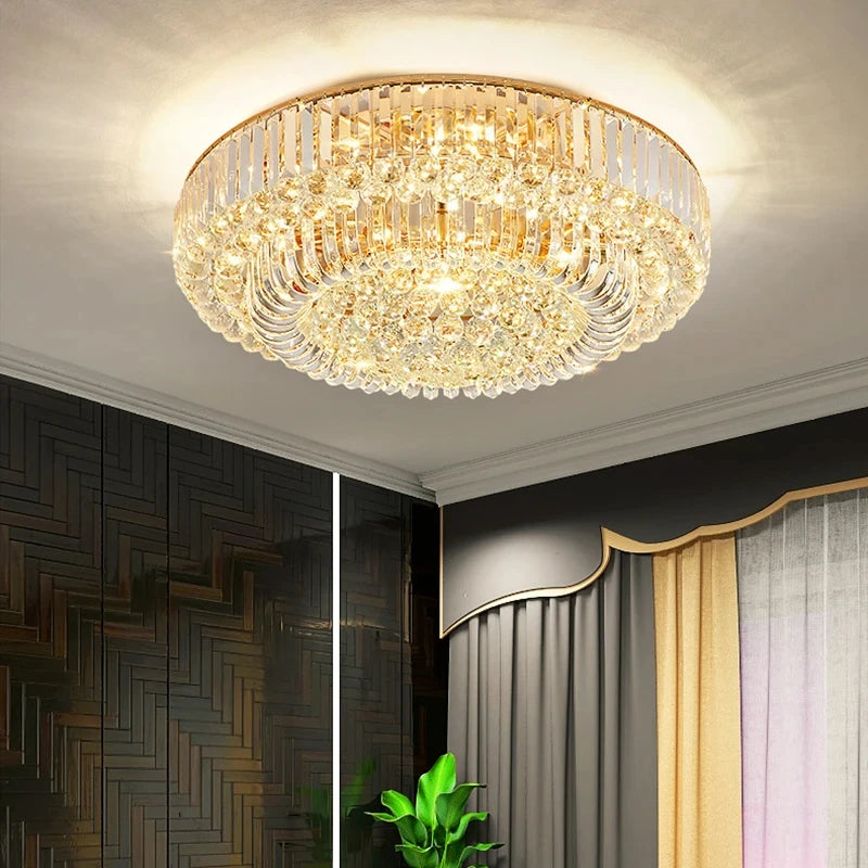 European Large Round Luxury Crystal Ceiling Chandelier