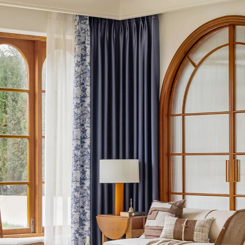 French Pastoral Style Blackout Curtains Light Luxury Bedroom Minimalist Living Room Bay Window Drapes 100% Polyester Home Balcony