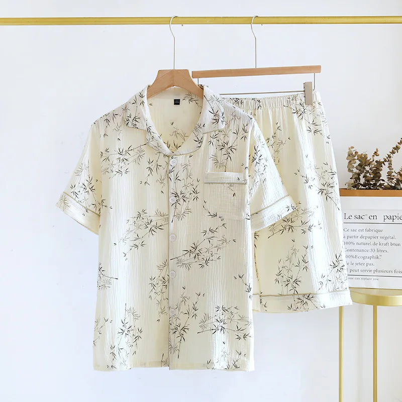 Summer Couple Pajama Set 100% Pure Cotton Short sleeved Shorts for Men and Women Two Piece