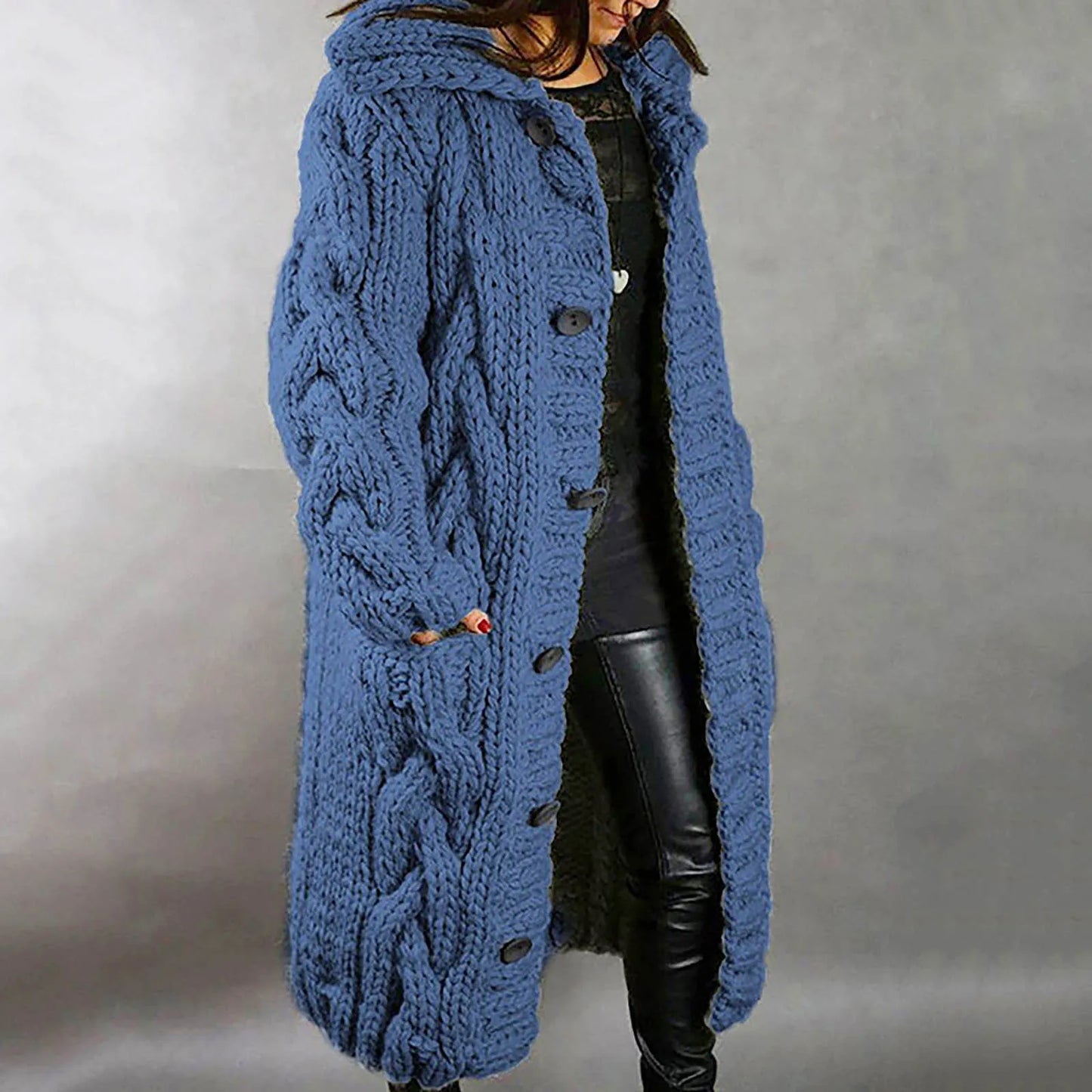 Thick Warm Women Kimono Cardigan Sweater Long Sleeve Hood Coat Pocket