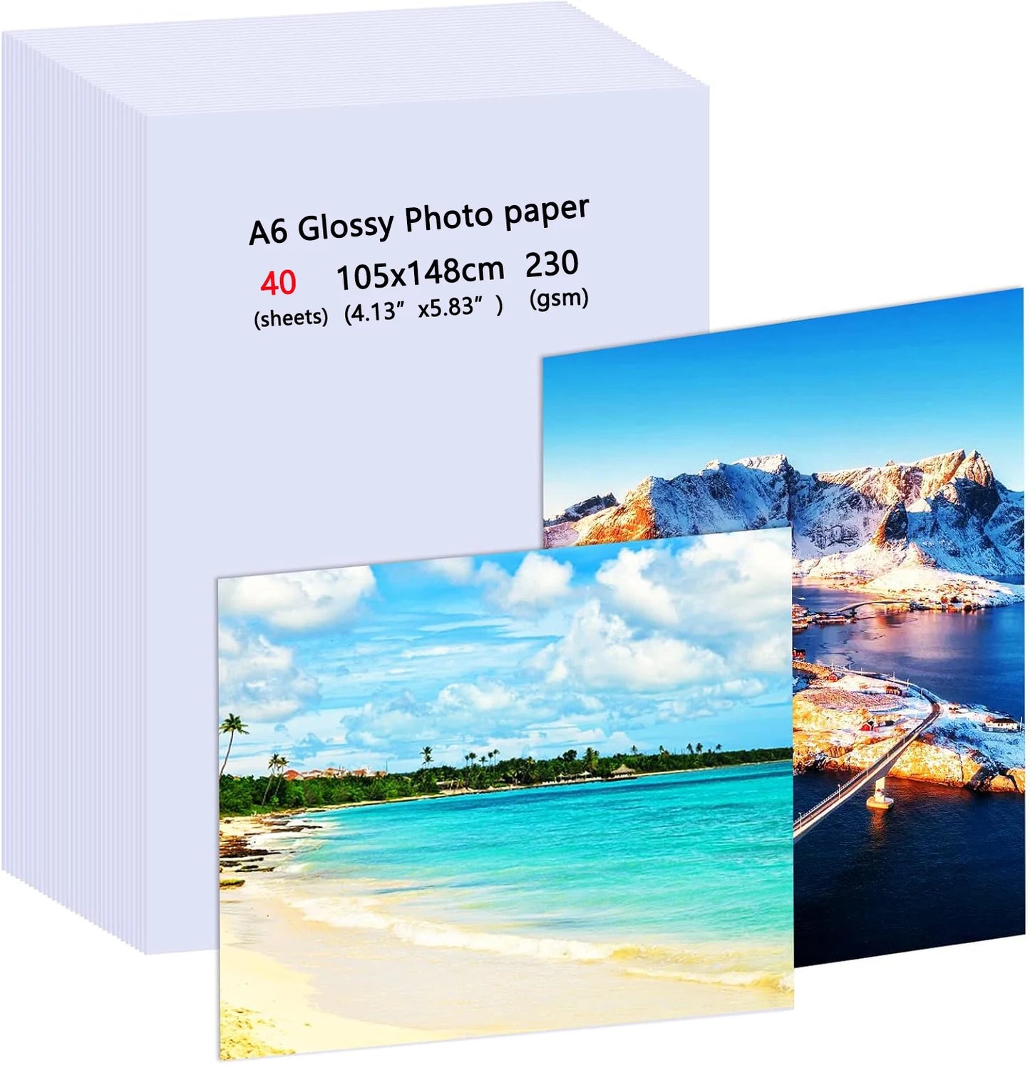 A6(4.13"×5.83")Photo Paper, Waterproof Glossy for Photo Paper,A6 Size 230gsm Waterproof Embossed Card Paper Inkjet Photo Paper