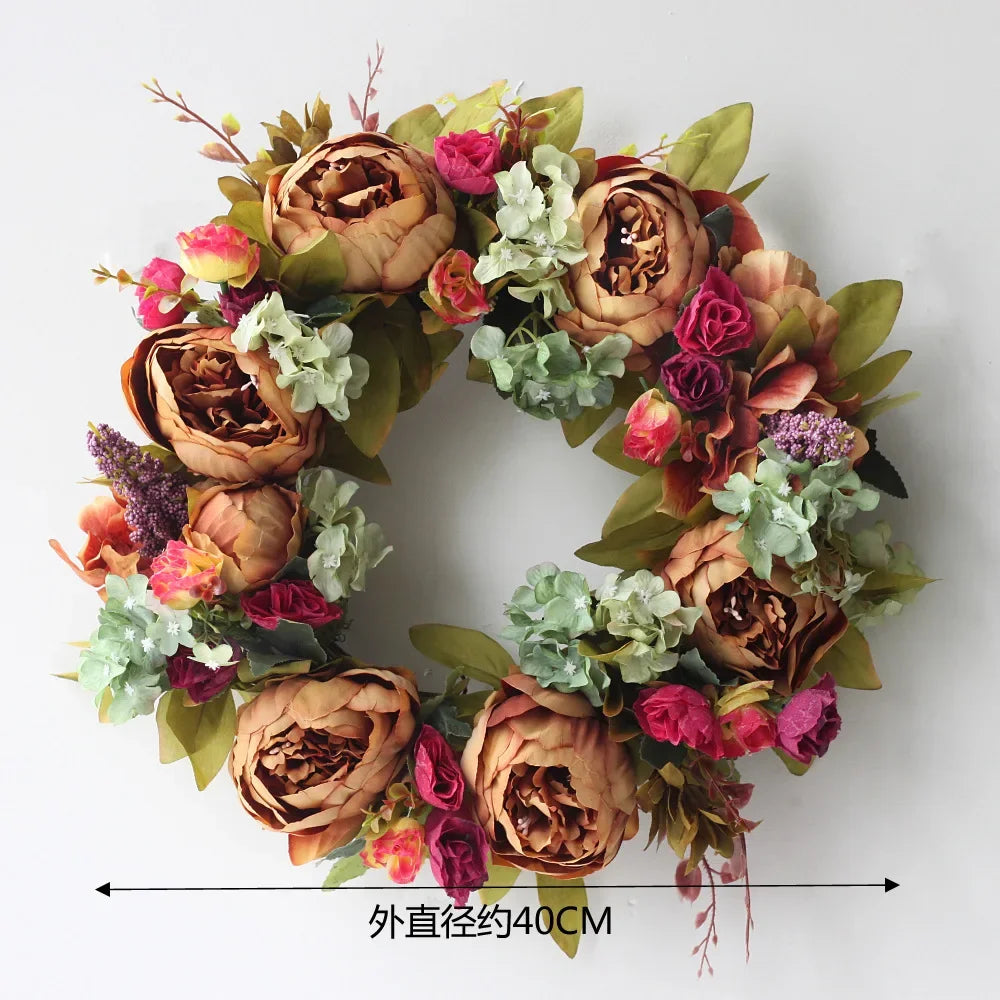 Home Decor Artificial Peony Front Door Wreath