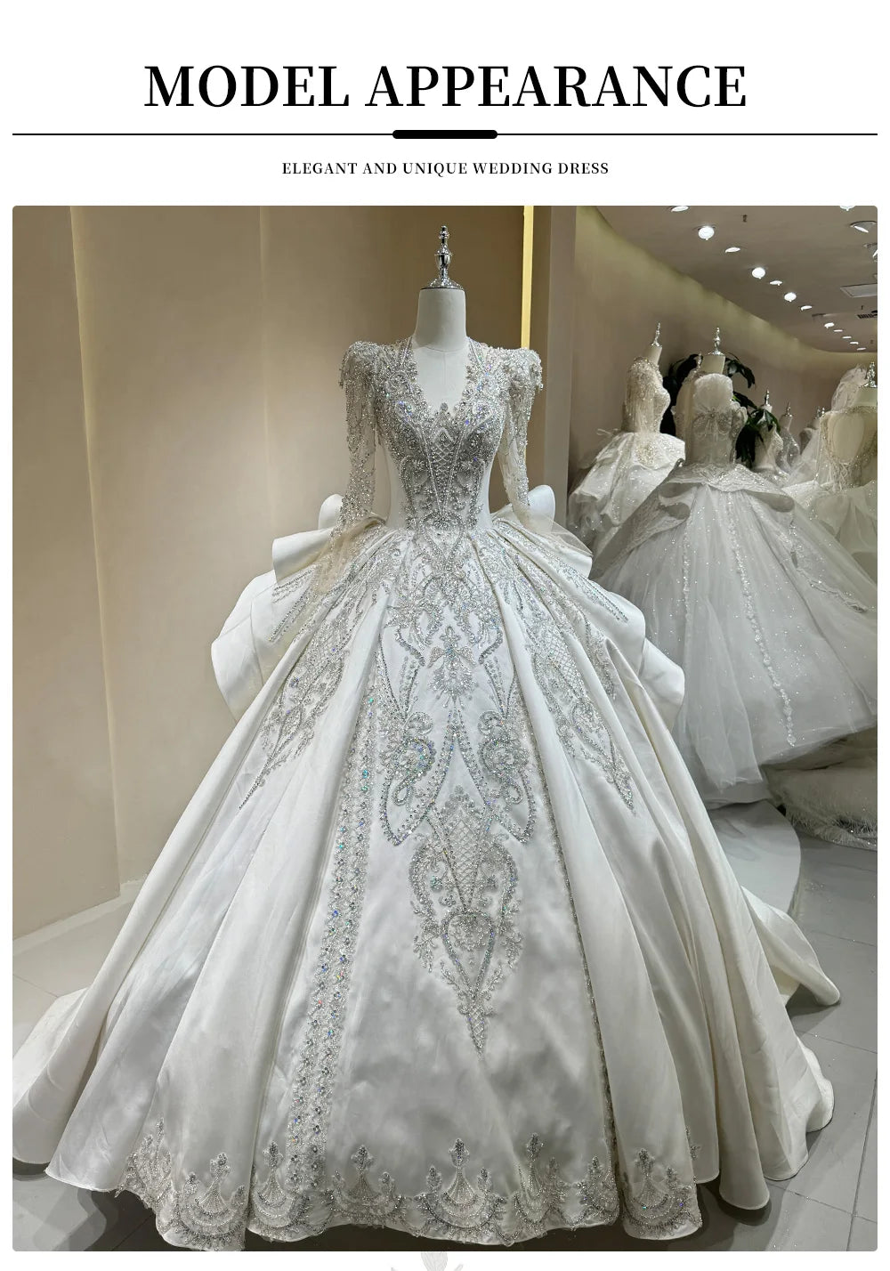Luxurious Bride Wedding Dress High Quality Satin Gown with Exquisite Beading and Long Train