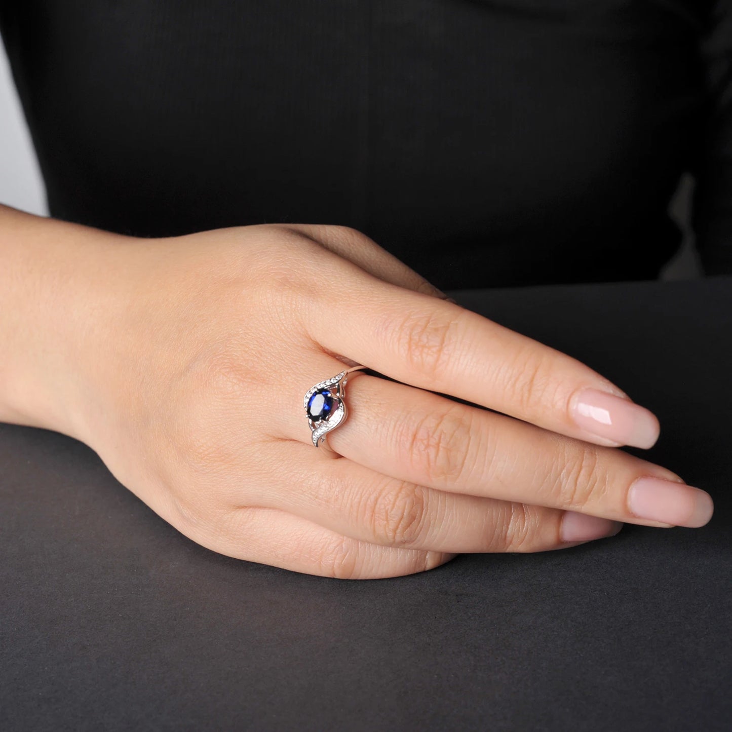 Oval Blue Sapphire 925 Sterling Silver Ring for Women