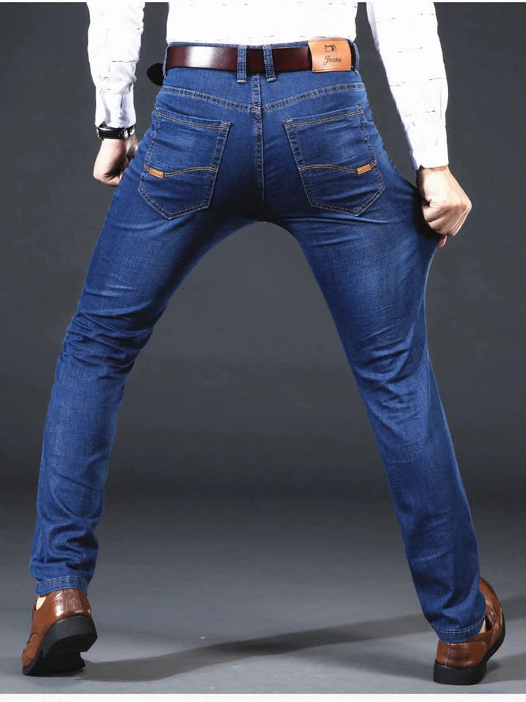Men Light Luxury Stretch Slim Fit Comfortable Soft Pants Straight Casual Denim Trousers