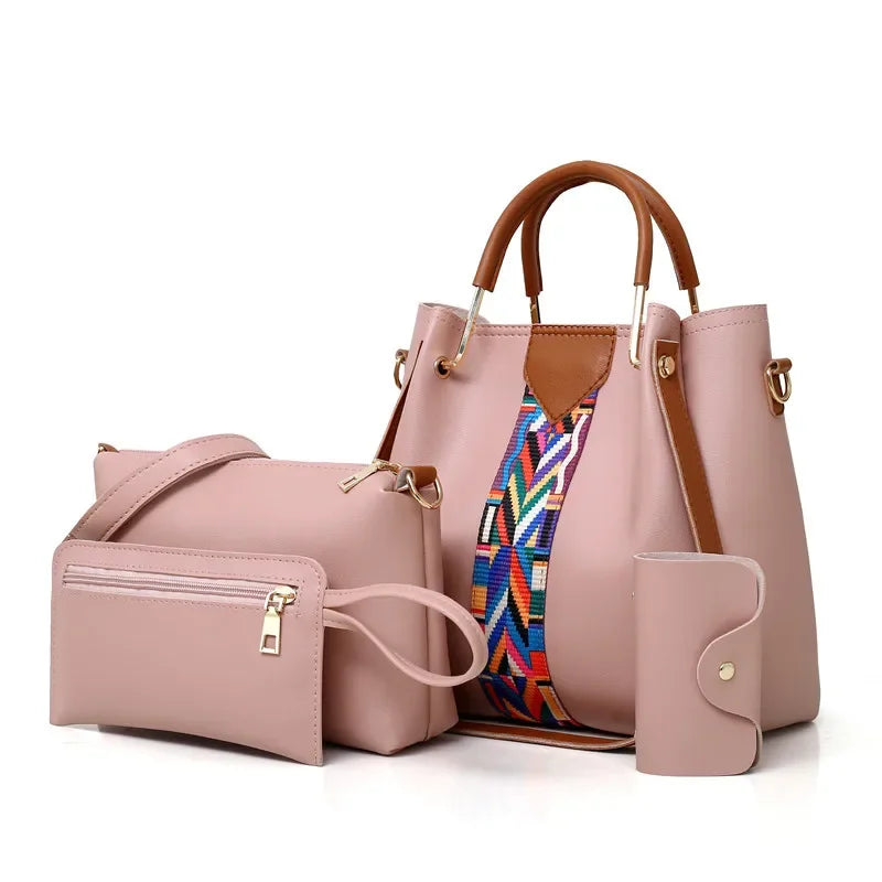 4 Pcs Luxury Handbag Large Capacity Women's Tote Shoulder, Wallet, Card Case Bag