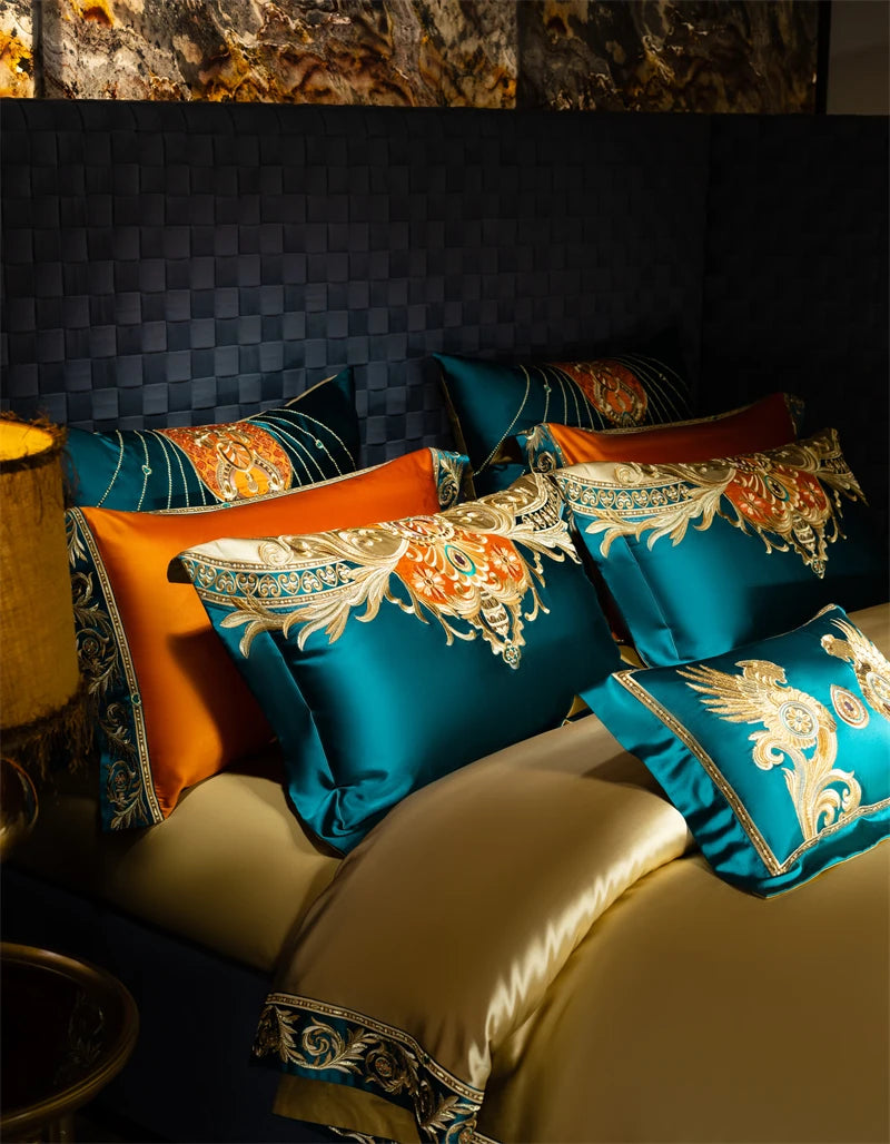4/6/9Pcs Royal Gorgeous European Palace Embroidery Bedding Set Egyptian Cotton Duvet Cover Bed Sheet Pillowcases