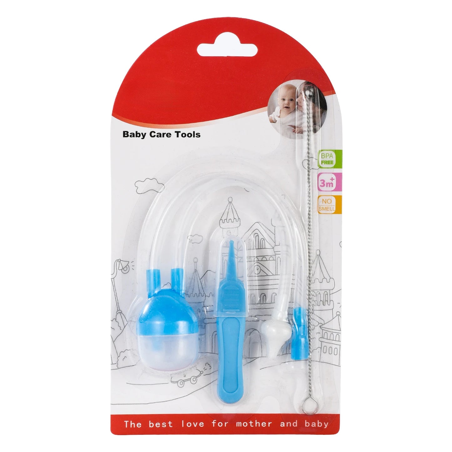 3Pcs Silicone Baby Nose Cleaner with Tweezer & Brush Set Anti-backwash Child Nasal Aspirator Ear Nose Clean