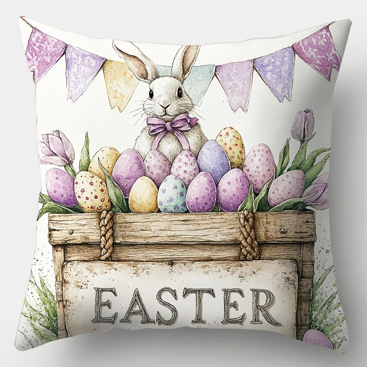 Easter Theme Bunny Printed Pillow Covers w Zipper Closure for Living Room Sofa Bedroom Decor