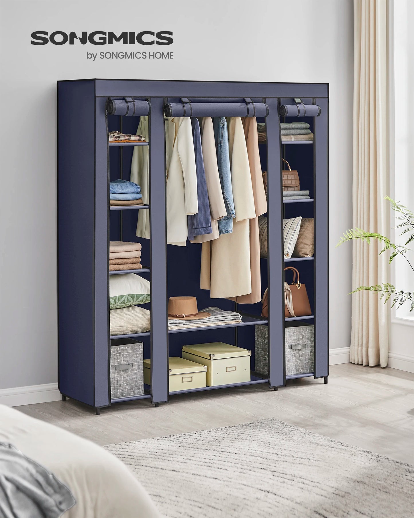 Portable Closet Wardrobe Storage Organizer Rail with Non-Woven Fabric Cover