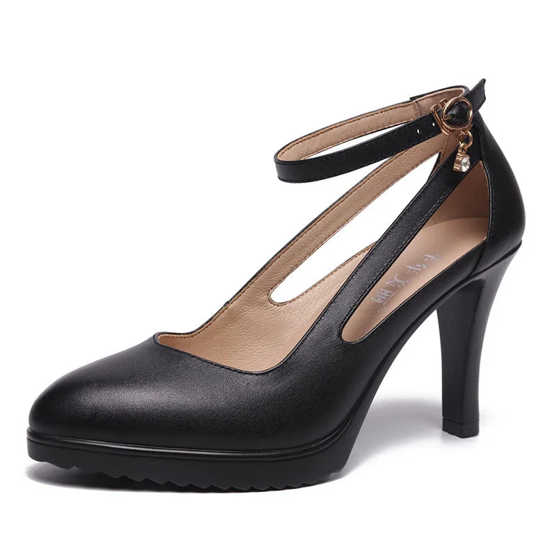 High quality elegant leather shoe for women 8cm high heel platform point toe