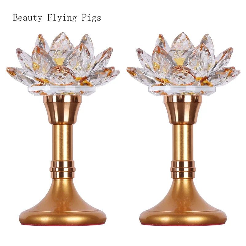 Colorful Glass Lotus Simulated Candlestick, Feng Shui Peace and Love
