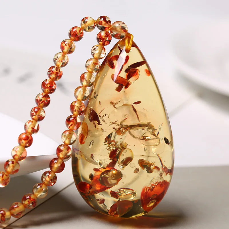 Fine Jewelry Natural Amber Necklace Healing Genuine Gemstone Baltic Amber Flower Pendant Necklaces