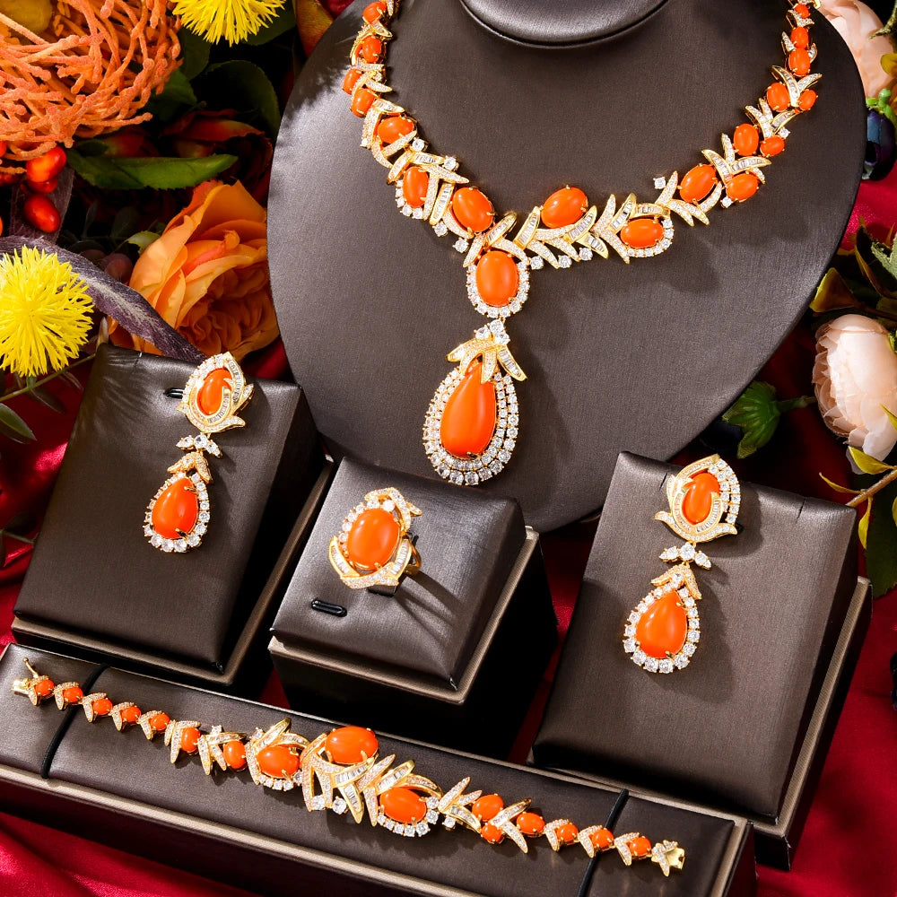 Turquoise Dubai Jewelry Sets For Women CZ Zircon Necklace