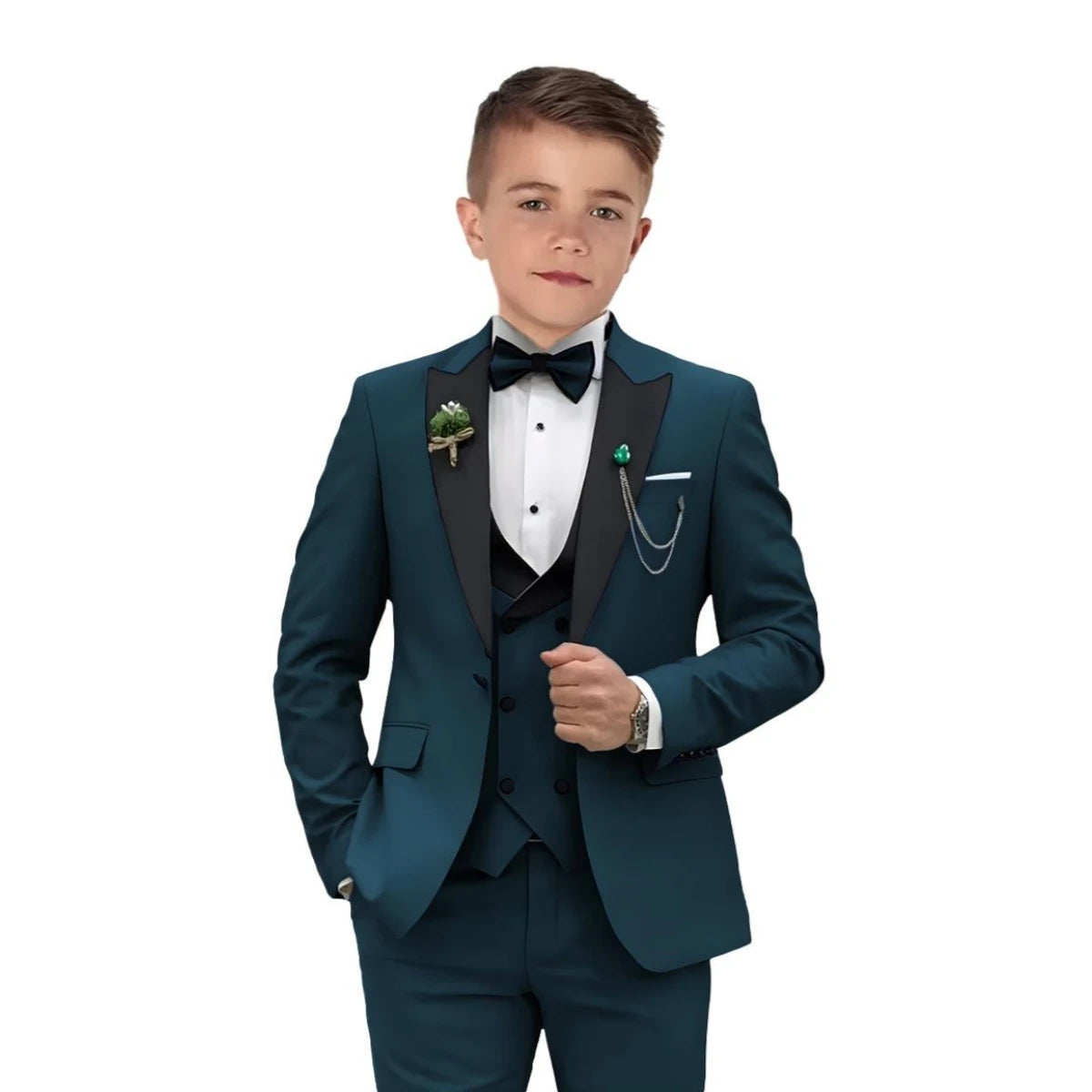 Boys Elegant Tuxedo Suit Set Blazer, Vest & Pants - 3 Pieces