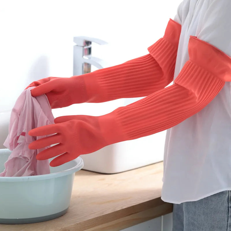 1Pair Lengthen Dishwashing Cleaning Silicone Gloves