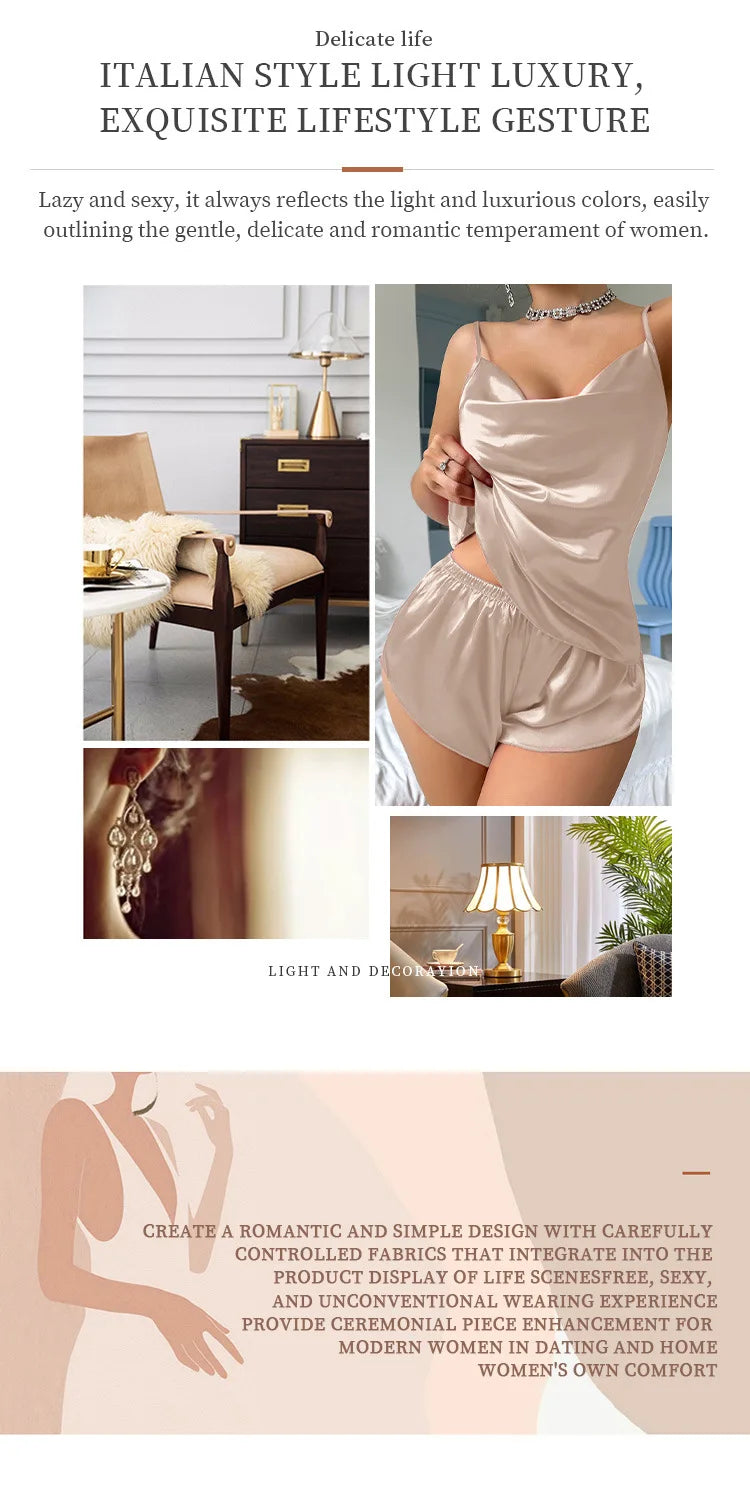 Luxury Silk Women Sleepwear Two-piece Set