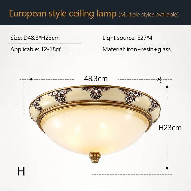 Simple Retro European Home Decor Resin Led Ceiling Lamps