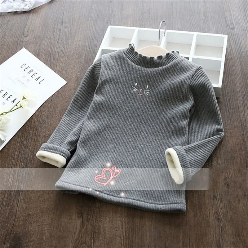 Girls Sweaters Cartoon Warm Velvet